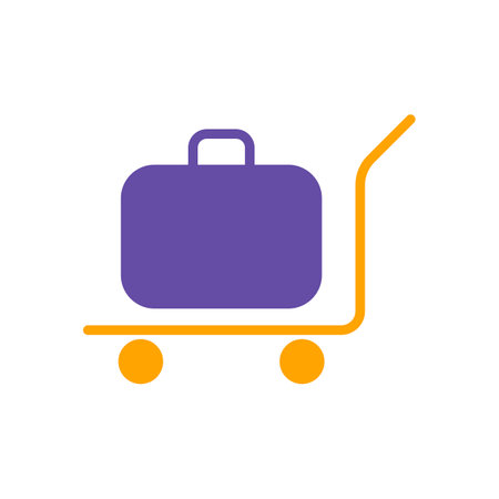 Baggage, luggage, suitcases on trolley flat vector glyph icon. Hotel sign. Graph symbol for travel and tourism web site and apps design, logo, app, UIのイラスト素材