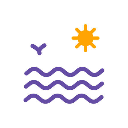 Sea waves and sun flat vector glyph icon. Summer sign. Graph symbol for travel and tourism web site and apps design, logo, app, UIのイラスト素材