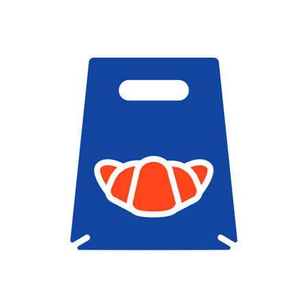 Fast food delivery take away paper bag vector glyph icon. Croissant symbol. Delivery sign. Graph symbol for cooking web site and apps design, logo, app, UIのイラスト素材