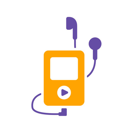 Media player with headphones vector glyph icon. Music sign. Graph symbol for music and sound web site and apps design, logo, app, UIのイラスト素材