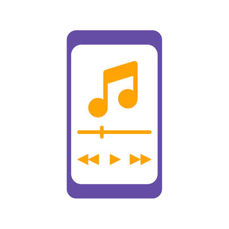 Smartphone with music player app vector glyph icon. Music sign. Graph symbol for music and sound web site and apps design, logo, app, UIのイラスト素材