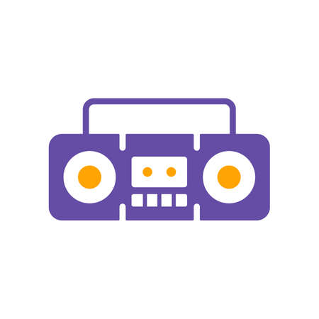 Boombox cassette stereo recorder retro design from the eighties vector glyph icon. Graph symbol for music and sound web site and apps design, logo, app, UIのイラスト素材