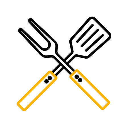 Big fork and spatula vector icon. Kitchen appliance. Graph symbol for cooking web site design, logo, app, UIのイラスト素材