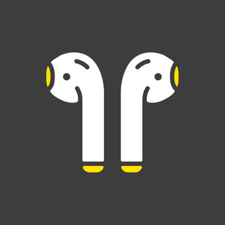 Airpods wireless headphones vector glyph icon on dark background. Music sign. Graph symbol for music and sound web site and apps design, logo, app, UIのイラスト素材