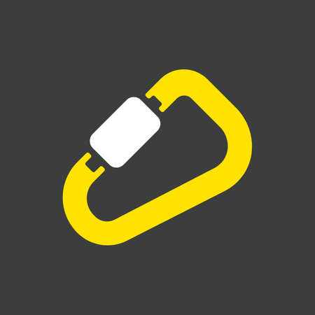 Carabiner vector glyph icon on dark background. Camping and Hiking sign.のイラスト素材