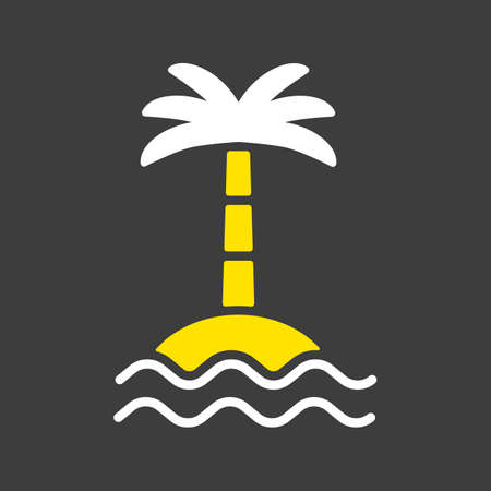 Tropical palm on island with sea waves vector glyph icon on dark background. Summer sign. Graph symbol for travel and tourism web site and apps design, UIのイラスト素材