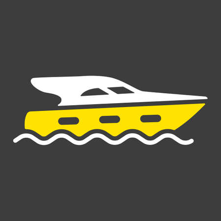 Cruising motor yacht flat vector glyph icon on dark background. Graph symbol for travel and tourism web site and apps design, logo, app, UIのイラスト素材