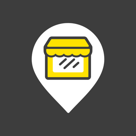 Supermarket store front pin map glyph icon. E-commerce sign. Graph symbol for your web site design, logo, app, UI. Vector illustration, EPS10.