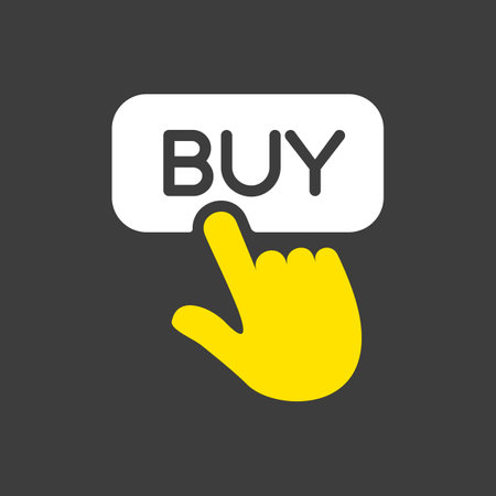 Finger pointing to buy sign glyph icon. E-commerce sign. Graph symbol for your web site design, logo, app, UI. Vector illustration, EPS10.のイラスト素材