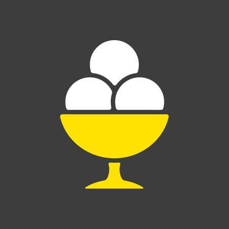 Ice-cream balls in bowl vector glyph icon on dark background. Fast food sign. Graph symbol for cooking web site and apps design, logo, app, UIのイラスト素材
