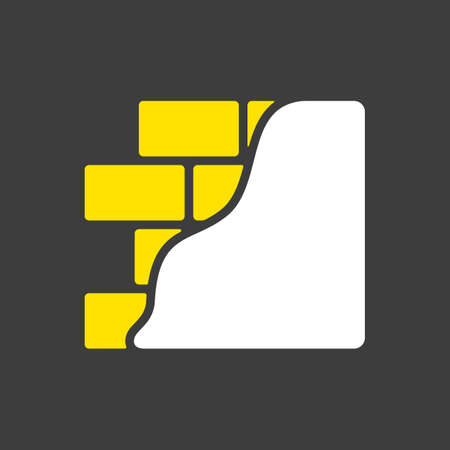 Brick wall with plaster or plastering glyph icon on dark background. Construction, repair and finishing works, vector design and illustrationのイラスト素材