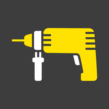Electric hammer drill vector glyph icon on dark background. Household electric instrument for boring wood and metal with screwdriver function. Perforator vector illustrationのイラスト素材