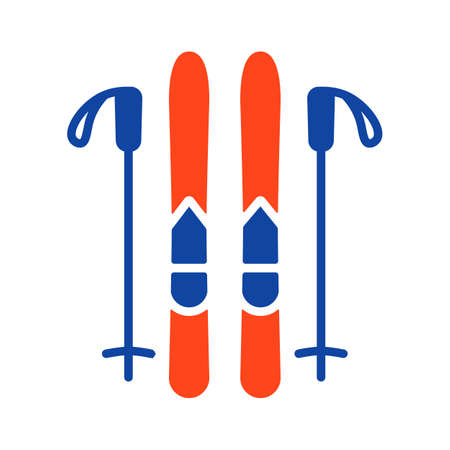 Ski and sticks vector glyph icon. Winter sign. Graph symbol for travel and tourism.のイラスト素材