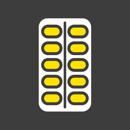 Pills strip vector glyph icon on dark background. Medicine and healthcare, medical support sign.のイラスト素材