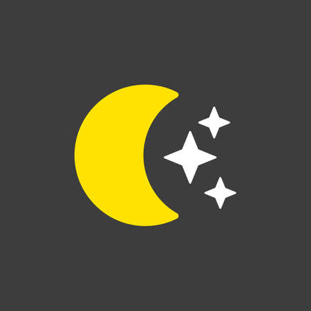 Moon and star vector glyph icon on dark background. Meteorology sign. Graph symbol for travel, tourism and weather web site and apps design, logo, app, UIのイラスト素材
