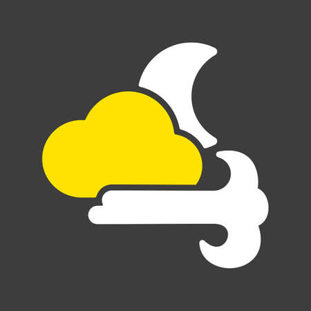 Moon cloudy and wind vector glyph icon on dark background. Meteorology sign. Graph symbol for travel, tourism and weather web site and apps design, logo, app, UIのイラスト素材
