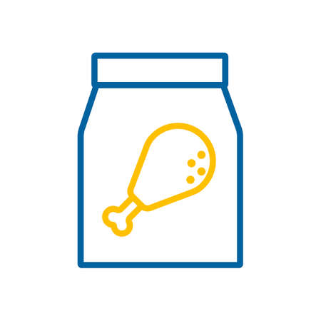 Paper bag with food vector isolated icon. Leg chicken symbol. Delivery sign. Graph symbol for cooking web site and apps design,  app, UIのイラスト素材