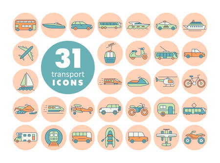 Transportation vector flat icon set. Graph symbol for travel and tourism web site and apps design, app, UIのイラスト素材