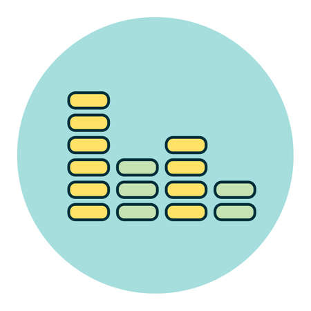 Equalizer, frequency with dashes color vector flat icon. Audio signal. Music sign. Graph symbol for music and sound web site and apps design, logo, app, UIのイラスト素材