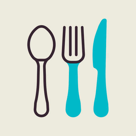 Spoon fork and knife vector color flat icon. Graph symbol for cooking web site design, logo, app, UIのイラスト素材