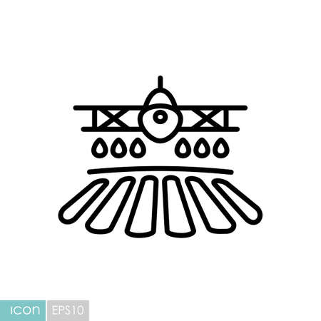 Crop duster airplane spraying a farm field icon. agriculture sign. Graph symbol for your web site design, logo, app, UI. Vector illustration, EPS10.のイラスト素材