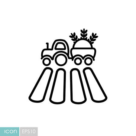 Tractor on field flat icon. agriculture sign. Graph symbol for your web site design, logo, app, UI. Vector illustration, EPS10.のイラスト素材