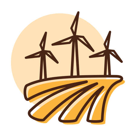 Windmill on the field flat icon. agriculture sign. Graph symbol for your web site design, logo, app, UI. Vector illustration, EPS10.のイラスト素材