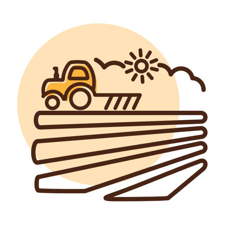 The tractor plows the field before sowing icon. Spring or autumn field work. agriculture sign. Graph symbol for your web site design, logo, app, UI. Vector illustration, EPS10.のイラスト素材