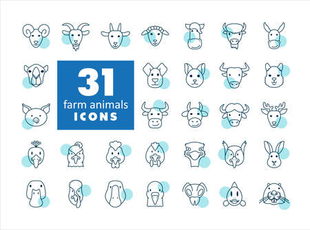 Farm animals isolated icons set. vector head illustration. agriculture sign. Graph symbol for your web site design, logo, app, UI. EPS10.のイラスト素材