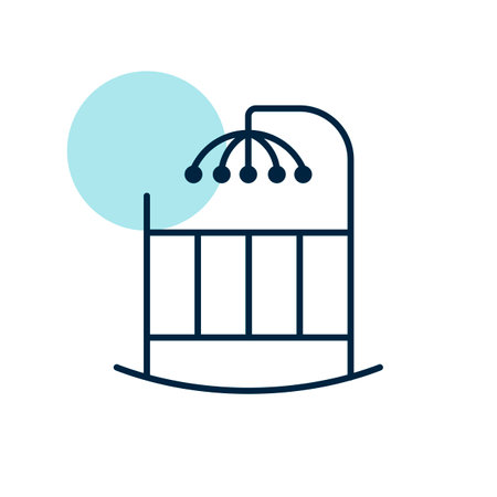 Baby cradle bed with hanging toys vector isolated icon. Graph symbol for children and newborn babies web site and apps design, logo, app, UIのイラスト素材