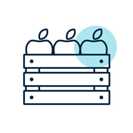 Wooden harvest box with apple isolated vector icon. Graph symbol for agriculture, garden and plants web site and apps design, logo, app, UIのイラスト素材