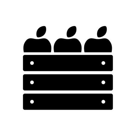 Wooden harvest box with apple vector glyph icon.のイラスト素材