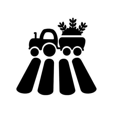 Tractor on field flat glyph icon. agriculture sign. Graph symbol for your web site design, logo, app, UI. Vector illustration, EPS10.のイラスト素材