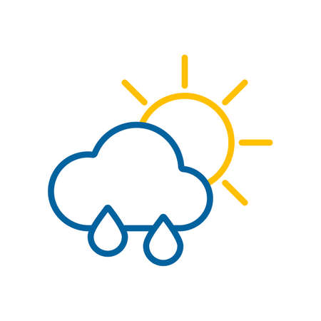 Sun with raincloud and raindrops isolated vector icon. meteorology sign. Graph symbol for travel, tourism and weather web site and apps design, logo, app, UIのイラスト素材