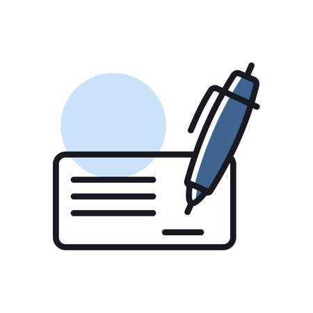 Blank bank check with pen and signature icon. E-commerce sign.のイラスト素材