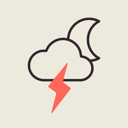 Moon cloud with lightning vector icon. meteorology sign. Graph symbol for travel, tourism and...