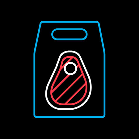 Fast food delivery take away paper bag vector isolated on black background icon. Steak symbol. delivery sign. Graph symbol for cooking web site and apps design, logo, app, UIのイラスト素材