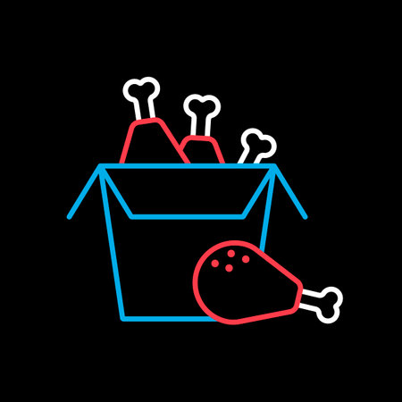Fried chicken in the box vector isolated on black background icon. delivery sign. Graph symbol for cooking web site and apps design, logo, app, UIのイラスト素材