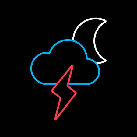 Moon cloud with lightning isolated vector icon on black background. meteorology sign. Graph symbol for travel, tourism and weather web site and apps design, logo, app, UIのイラスト素材