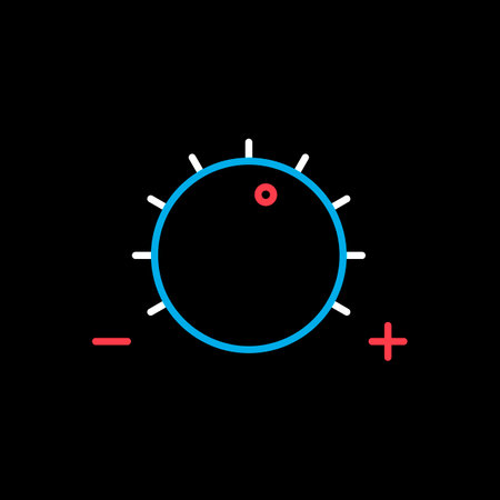 Volume knob vector on black background icon. music sign. Graph symbol for music and sound web site and apps design, logo, app, UIのイラスト素材