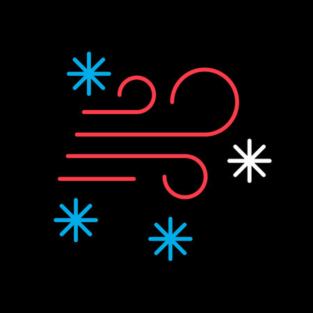 Wind snow snowstorm vector isolated on black background icon. winter sign. Graph symbol for travel and tourism web site and apps design, logo, app, UIのイラスト素材