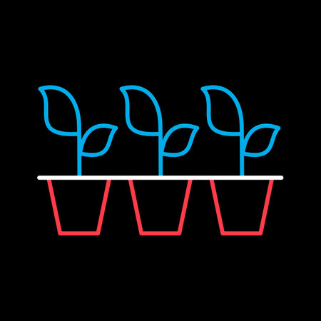 Seedlings or young plants growing in plastic pot vector on black background icon. Graph symbol for agriculture, garden and plants web site and apps design, logo, app, UIのイラスト素材
