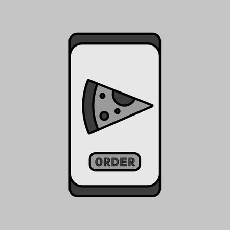 Fast food delivery service vector grayscale icon. Pizza slice sign. Mobile app order food online website.のイラスト素材