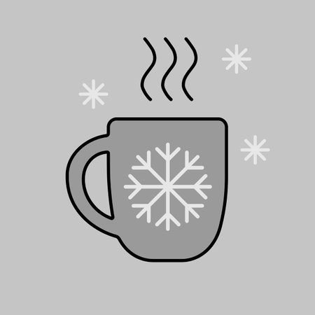 Christmas hot coffee in cup vector isolated grayscale icon. winter sign. Graph symbol for travel and tourism web site and apps design, app, UIのイラスト素材