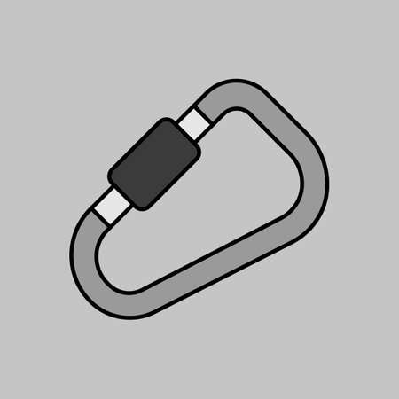 Carabiner vector isolated grayscale icon. Camping and hiking sign. Graph symbol for travel and tourism web site and apps design, logo, app, UIのイラスト素材