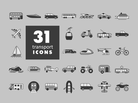 Transport vector grayscale icon set. Graph symbol for travel and tourism web site and apps design, logo, app, UIのイラスト素材