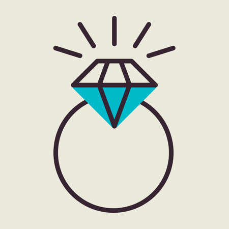 Wedding ring with a diamond icon. Valentine's day symbol. Vector illustration, romance elements. Sticker, patch, badge, card for marriageのイラスト素材