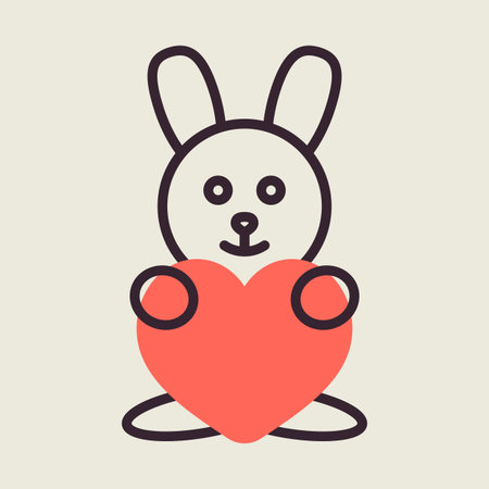 Cute plush rabbit with heart icon. Valentine day symbol. Vector illustration, romance elements. Sticker, patch, badge, card for marriage, weddingのイラスト素材