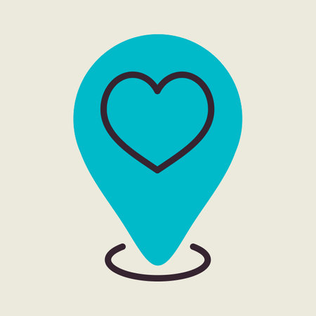 Map pointer with heart icon. Valentine day symbol. Vector illustration, romance elements. Sticker, patch, badge, card for marriage, weddingのイラスト素材