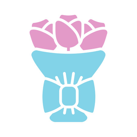 Red rose bouquet glyph icon. Valentine day symbol. Vector illustration, romance elements. Sticker, patch, badge, card for marriage, weddingのイラスト素材
